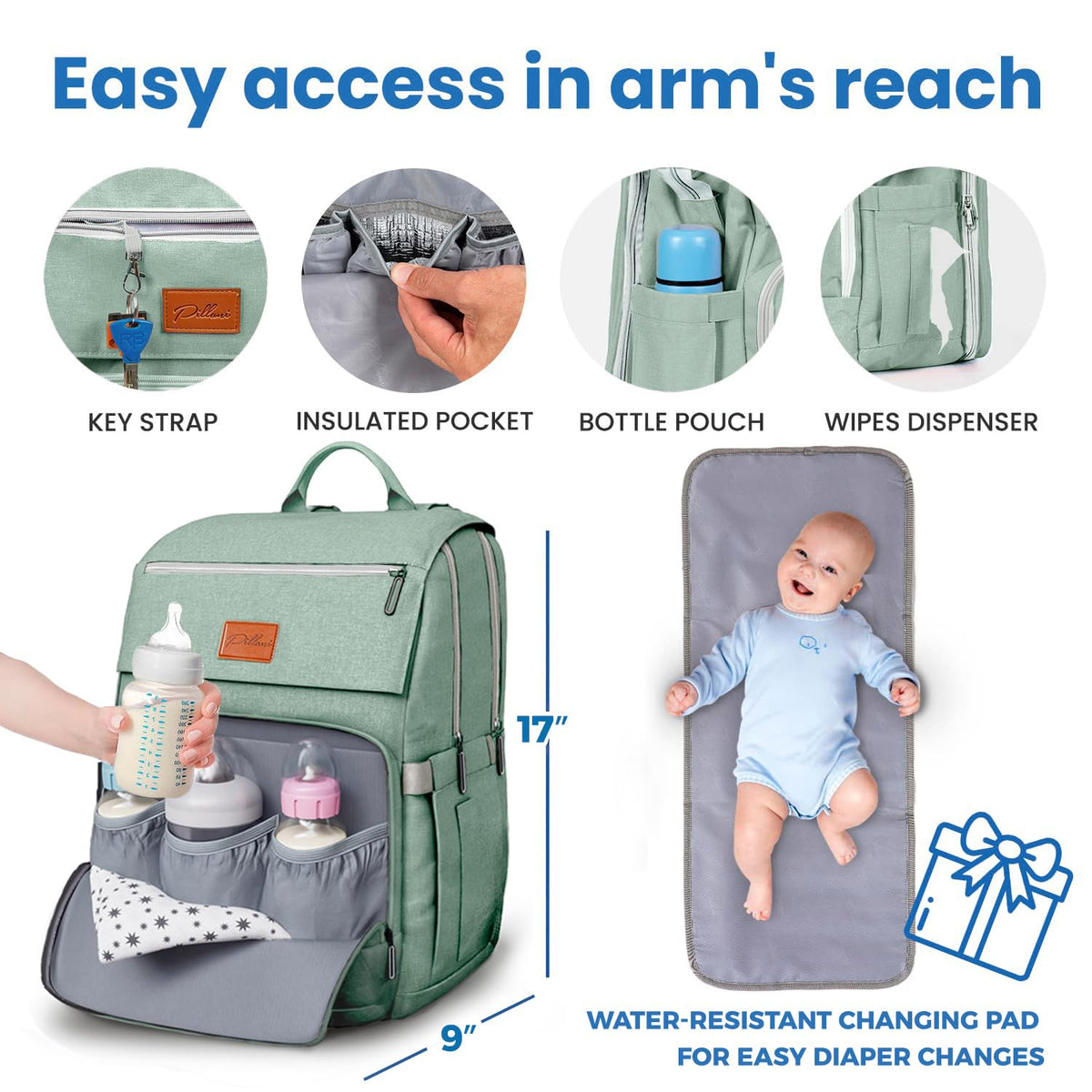Baby Diaper Bag Backpack - Large Bag for Boys & Girls, Waterproof Diaper Backpack - Travel Diaper Bags w/Changing Pad, Baby Registry Search & Shower Gifts - Essentials Must Haves Newborn Stuff