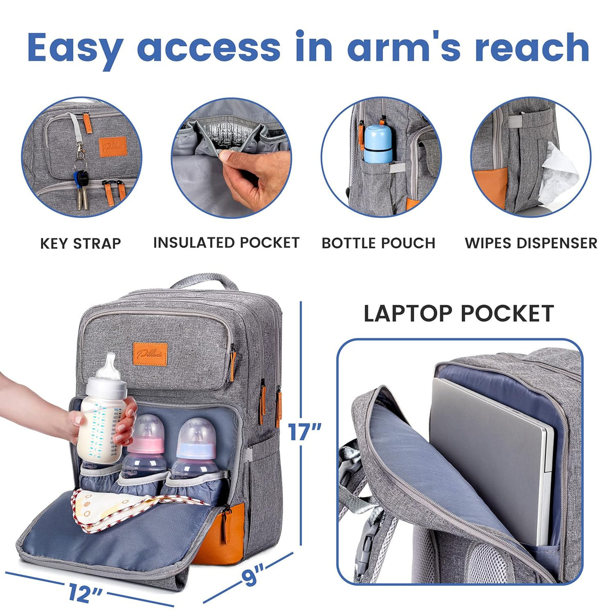 Baby Diaper Bag Backpack - Large Bag for Boys & Girls, Waterproof Diaper Backpack - Travel Diaper Bags w/Changing Pad, Baby Registry Search & Shower Gifts - Essentials Must Haves Newborn Stuff