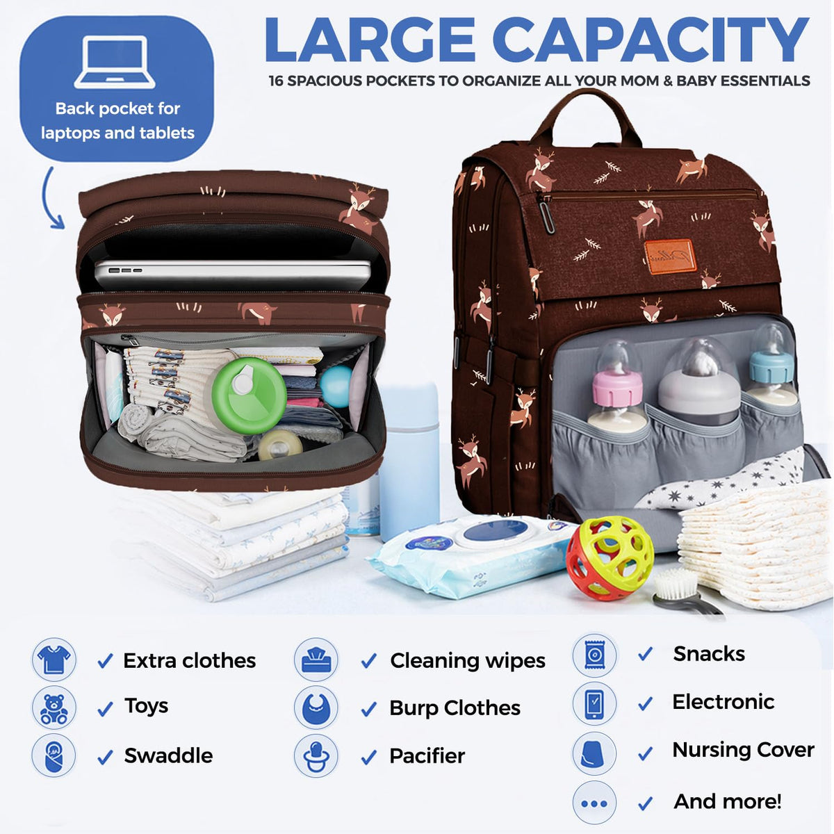 Baby Diaper Bag Backpack - Large Bag for Boys & Girls, Waterproof Diaper Backpack - Travel Diaper Bags w/Changing Pad, Baby Registry Search & Shower Gifts - Essentials Must Haves Newborn Stuff