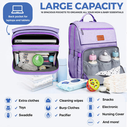 Baby Diaper Bag Backpack - Large Bag for Boys & Girls, Waterproof Diaper Backpack - Travel Diaper Bags w/Changing Pad, Baby Registry Search & Shower Gifts - Essentials Must Haves Newborn Stuff
