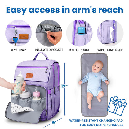 Baby Diaper Bag Backpack - Large Bag for Boys & Girls, Waterproof Diaper Backpack - Travel Diaper Bags w/Changing Pad, Baby Registry Search & Shower Gifts - Essentials Must Haves Newborn Stuff
