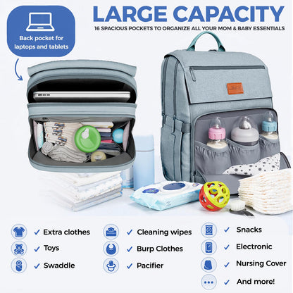 Baby Diaper Bag Backpack - Large Bag for Boys & Girls, Waterproof Diaper Backpack - Travel Diaper Bags w/Changing Pad, Baby Registry Search & Shower Gifts - Essentials Must Haves Newborn Stuff