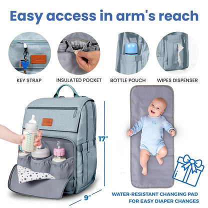 Baby Diaper Bag Backpack - Large Bag for Boys & Girls, Waterproof Diaper Backpack - Travel Diaper Bags w/Changing Pad, Baby Registry Search & Shower Gifts - Essentials Must Haves Newborn Stuff