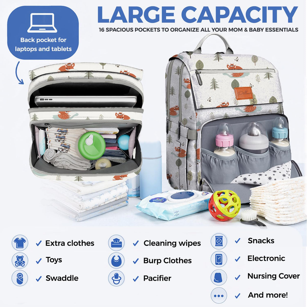 Baby Diaper Bag Backpack - Large Bag for Boys & Girls, Waterproof Diaper Backpack - Travel Diaper Bags w/Changing Pad, Baby Registry Search & Shower Gifts - Essentials Must Haves Newborn Stuff