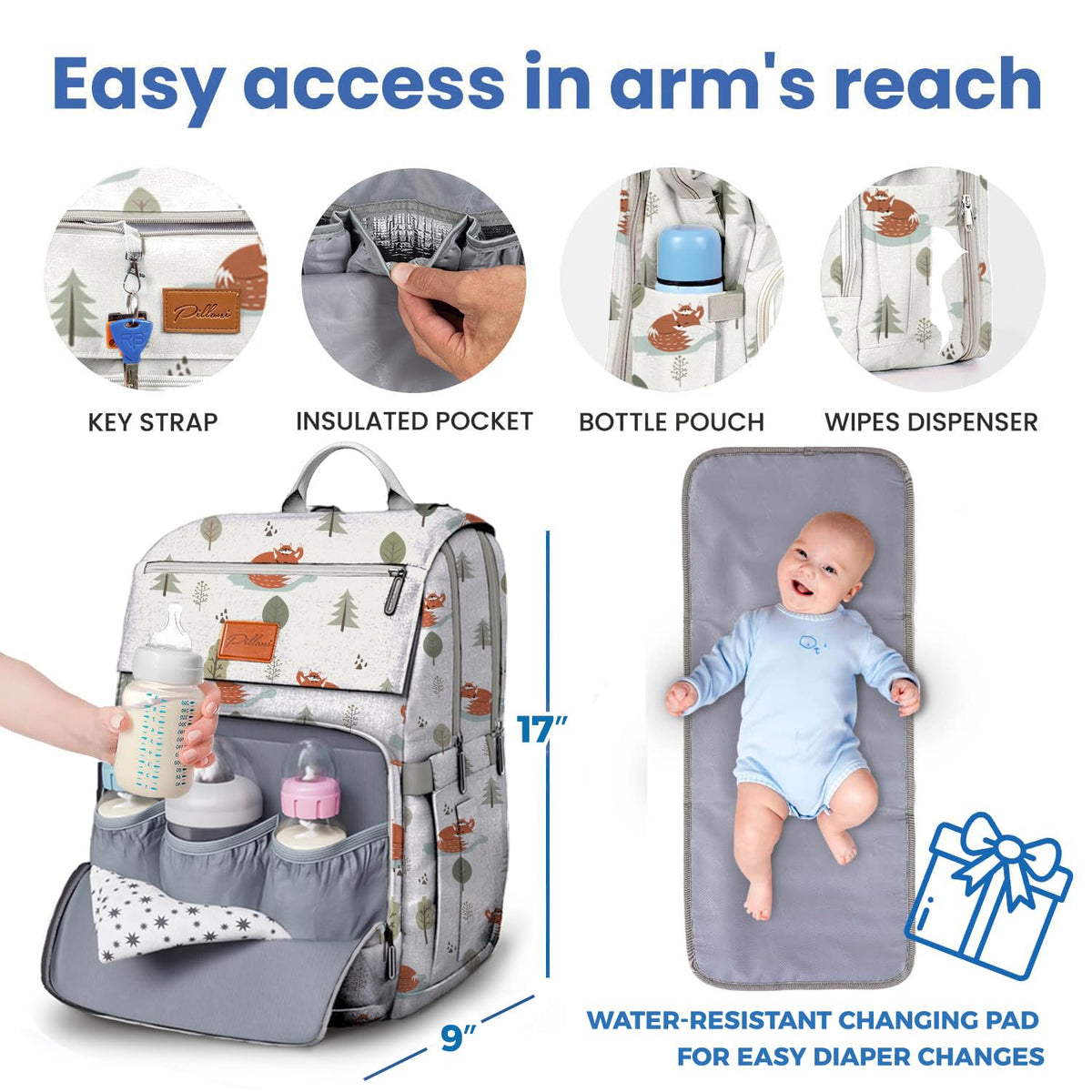 Baby Diaper Bag Backpack - Large Bag for Boys & Girls, Waterproof Diaper Backpack - Travel Diaper Bags w/Changing Pad, Baby Registry Search & Shower Gifts - Essentials Must Haves Newborn Stuff