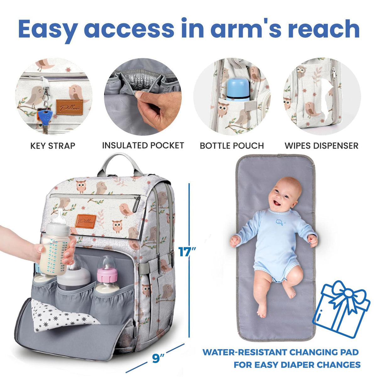 Baby Diaper Bag Backpack - Large Bag for Boys & Girls, Waterproof Diaper Backpack - Travel Diaper Bags w/Changing Pad, Baby Registry Search & Shower Gifts - Essentials Must Haves Newborn Stuff