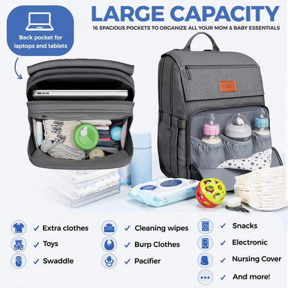 Baby Diaper Bag Backpack - Large Bag for Boys & Girls, Waterproof Diaper Backpack - Travel Diaper Bags w/Changing Pad, Baby Registry Search & Shower Gifts - Essentials Must Haves Newborn Stuff