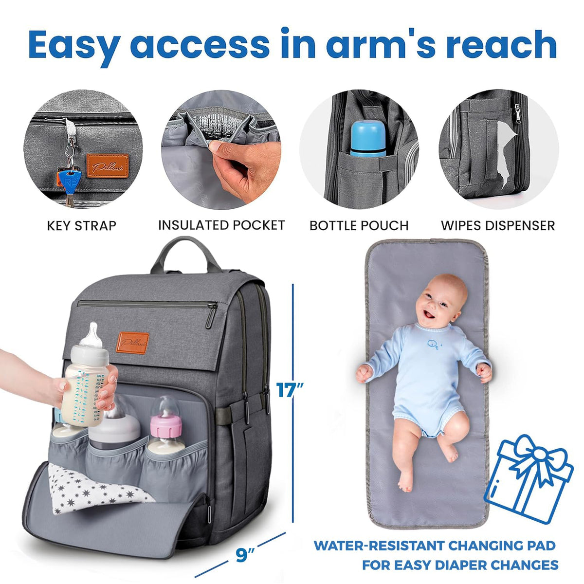 Baby Diaper Bag Backpack - Large Bag for Boys & Girls, Waterproof Diaper Backpack - Travel Diaper Bags w/Changing Pad, Baby Registry Search & Shower Gifts - Essentials Must Haves Newborn Stuff