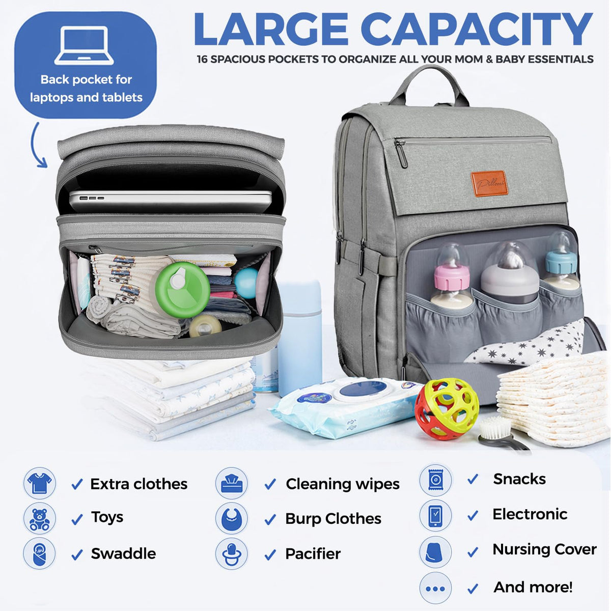 Baby Diaper Bag Backpack - Large Bag for Boys & Girls, Waterproof Diaper Backpack - Travel Diaper Bags w/Changing Pad, Baby Registry Search & Shower Gifts - Essentials Must Haves Newborn Stuff