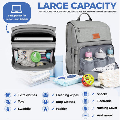 Baby Diaper Bag Backpack - Large Bag for Boys & Girls, Waterproof Diaper Backpack - Travel Diaper Bags w/Changing Pad, Baby Registry Search & Shower Gifts - Essentials Must Haves Newborn Stuff