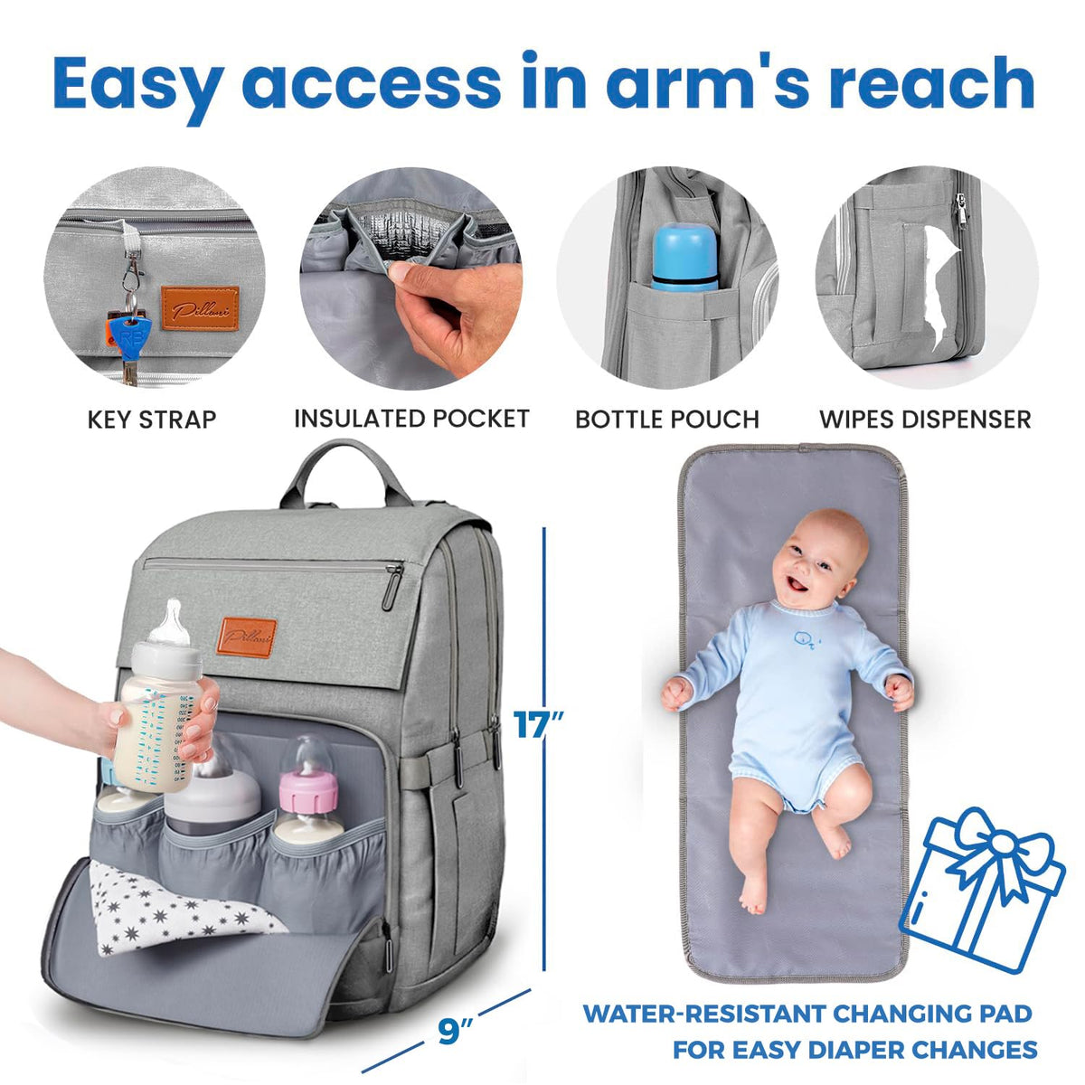 Baby Diaper Bag Backpack - Large Bag for Boys & Girls, Waterproof Diaper Backpack - Travel Diaper Bags w/Changing Pad, Baby Registry Search & Shower Gifts - Essentials Must Haves Newborn Stuff