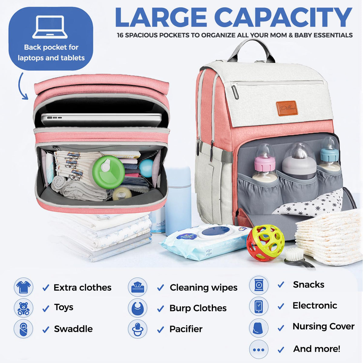Baby Diaper Bag Backpack - Large Bag for Boys & Girls, Waterproof Diaper Backpack - Travel Diaper Bags w/Changing Pad, Baby Registry Search & Shower Gifts - Essentials Must Haves Newborn Stuff