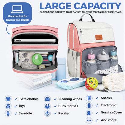 Baby Diaper Bag Backpack - Large Bag for Boys & Girls, Waterproof Diaper Backpack - Travel Diaper Bags w/Changing Pad, Baby Registry Search & Shower Gifts - Essentials Must Haves Newborn Stuff
