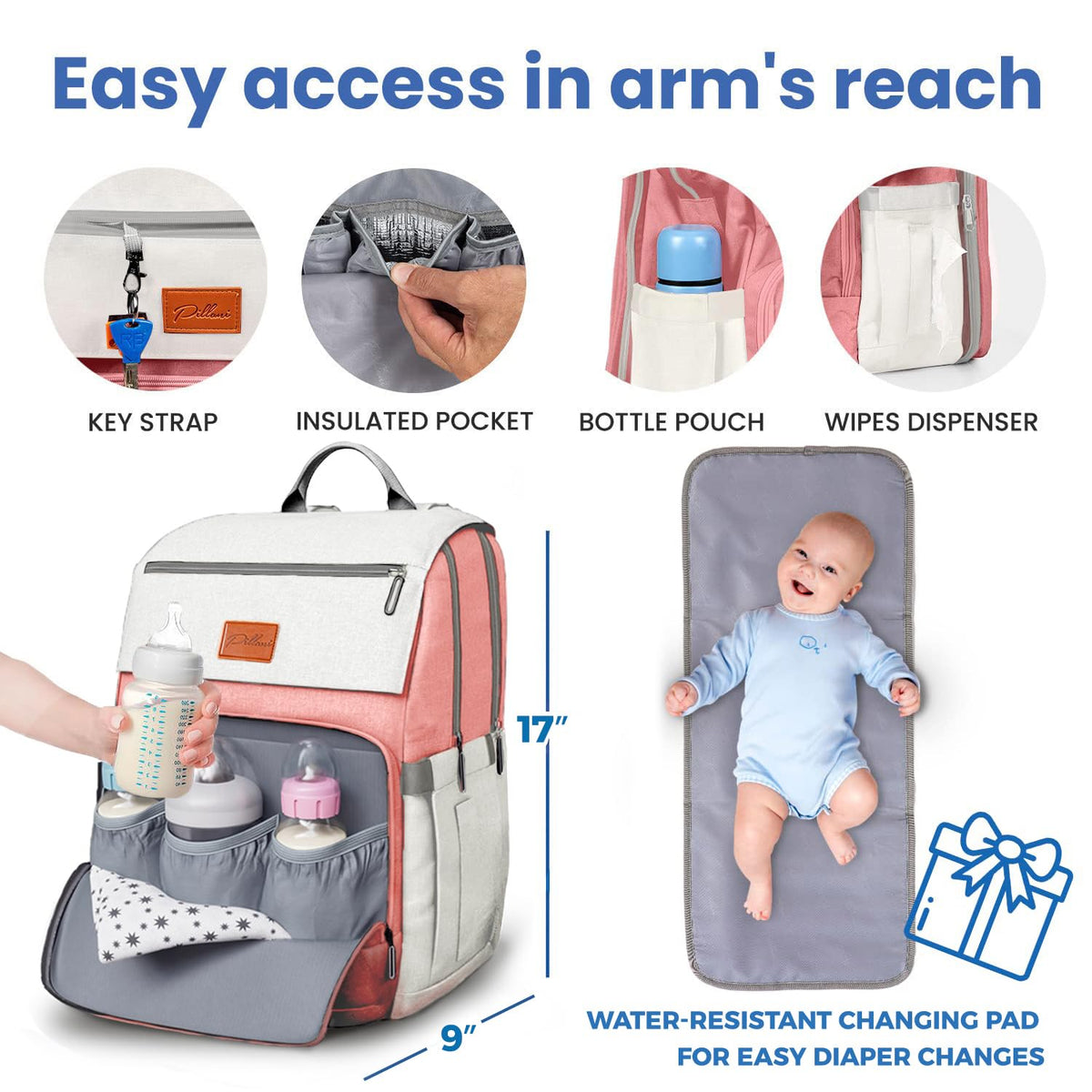 Baby Diaper Bag Backpack - Large Bag for Boys & Girls, Waterproof Diaper Backpack - Travel Diaper Bags w/Changing Pad, Baby Registry Search & Shower Gifts - Essentials Must Haves Newborn Stuff