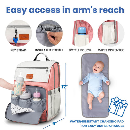 Baby Diaper Bag Backpack - Large Bag for Boys & Girls, Waterproof Diaper Backpack - Travel Diaper Bags w/Changing Pad, Baby Registry Search & Shower Gifts - Essentials Must Haves Newborn Stuff