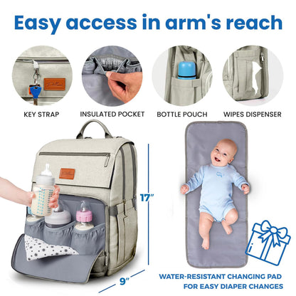 Baby Diaper Bag Backpack - Large Bag for Boys & Girls, Waterproof Diaper Backpack - Travel Diaper Bags w/Changing Pad, Baby Registry Search & Shower Gifts - Essentials Must Haves Newborn Stuff