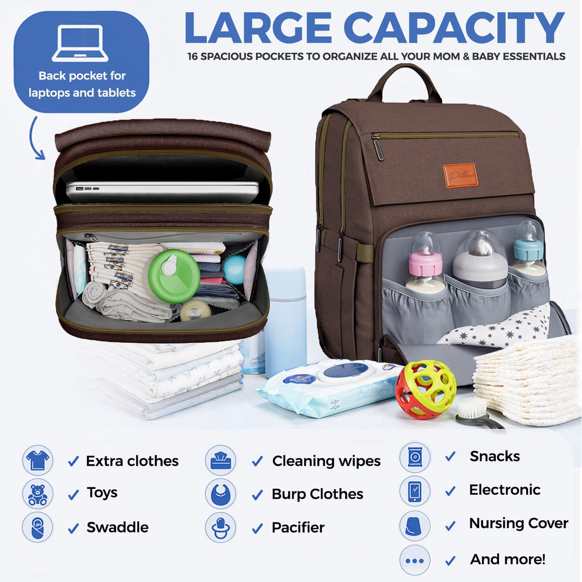 Baby Diaper Bag Backpack - Large Bag for Boys & Girls, Waterproof Diaper Backpack - Travel Diaper Bags w/Changing Pad, Baby Registry Search & Shower Gifts - Essentials Must Haves Newborn Stuff