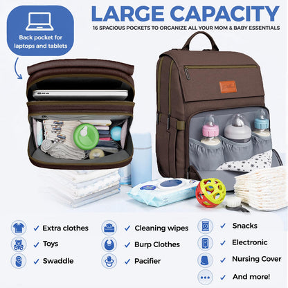 Baby Diaper Bag Backpack - Large Bag for Boys & Girls, Waterproof Diaper Backpack - Travel Diaper Bags w/Changing Pad, Baby Registry Search & Shower Gifts - Essentials Must Haves Newborn Stuff