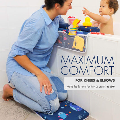 Bath Kneeler and Elbow Rest - Pad Set Thick Padded Kneeling Mat for Baby Tub Bathing - Bathtub Waterproof Cushion for Infant Bathtime - Washable Foam Pillow for Knee and Arms Protection