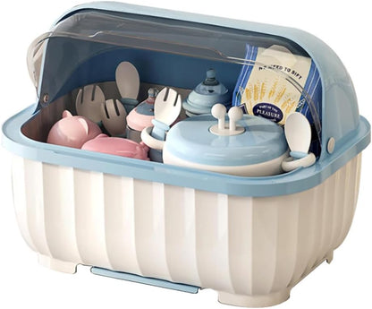 Baby Bottle Storage,Baby Bottle Drying Rack,Baby Bottle Dryer,Baby Bottle Drying Rack with Cover,Lid, Drawer Drainer Tray, Bottle Organizer, for Home, Kitchen, Travel and Outdoor (Blue)