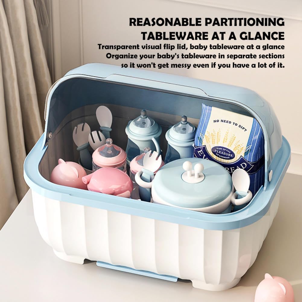 Baby Bottle Storage,Baby Bottle Drying Rack,Baby Bottle Dryer,Baby Bottle Drying Rack with Cover,Lid, Drawer Drainer Tray, Bottle Organizer, for Home, Kitchen, Travel and Outdoor (Blue)