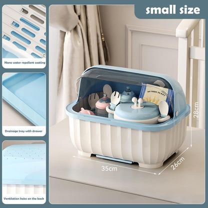 Baby Bottle Storage,Baby Bottle Drying Rack,Baby Bottle Dryer,Baby Bottle Drying Rack with Cover,Lid, Drawer Drainer Tray, Bottle Organizer, for Home, Kitchen, Travel and Outdoor (Blue)