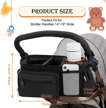 Stroller Organizer Bag with Insulated Cup Holder, Fits 14–19 in Handles