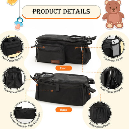 Stroller Organizer Bag with Insulated Cup Holder, Fits 14–19 in Handles