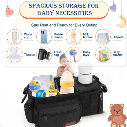 Stroller Organizer Bag with Insulated Cup Holder, Fits 14–19 in Handles
