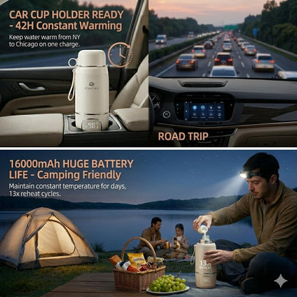 Portable Milk Warmer for Travel,Heating Modes for Breast Milk & Water, Portable Bottle Warmer with Fast Heating,16000mAh Long Battery Life for Baby on The Go,17 Oz for Travel