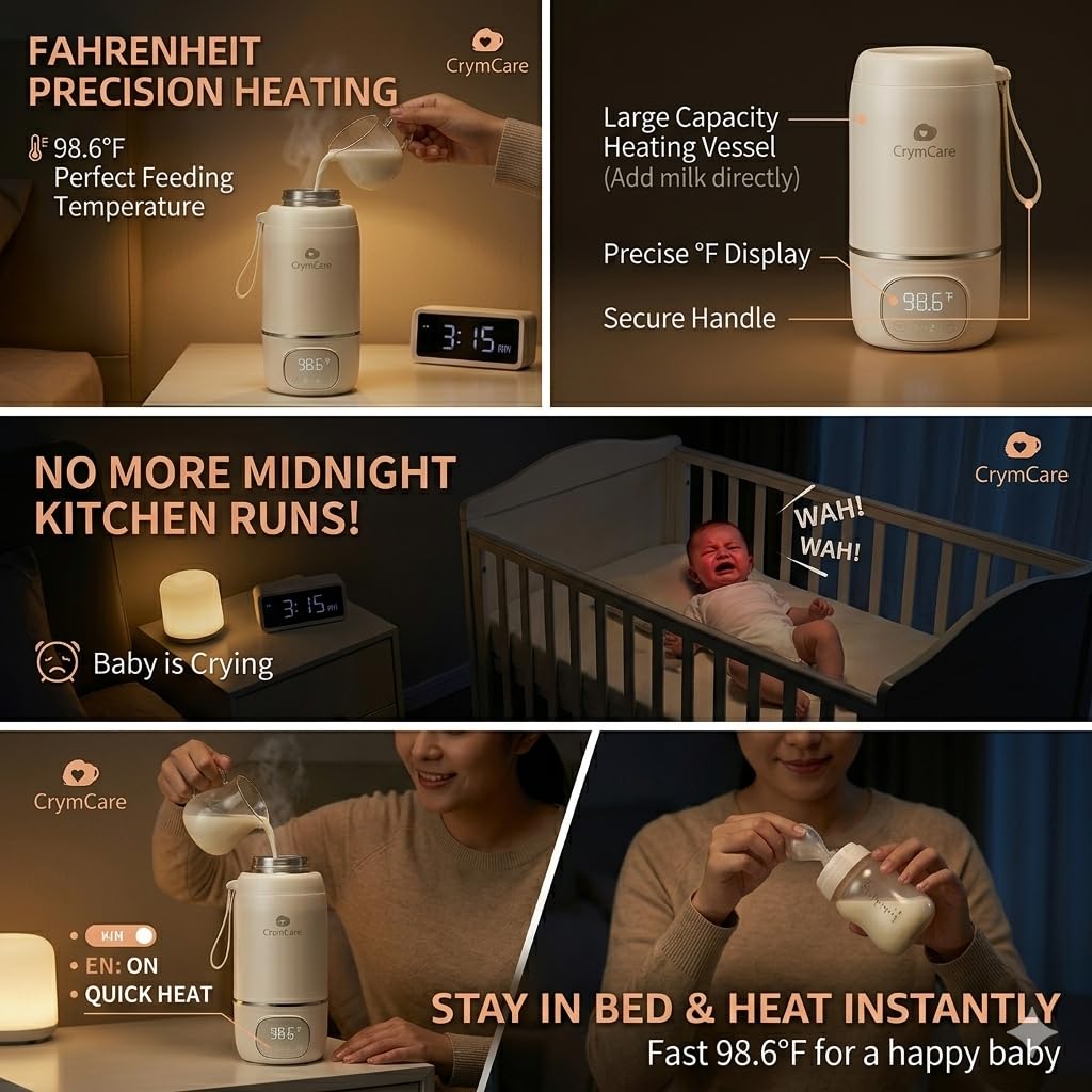Portable Milk Warmer for Travel,Heating Modes for Breast Milk & Water, Portable Bottle Warmer with Fast Heating,16000mAh Long Battery Life for Baby on The Go,17 Oz for Travel