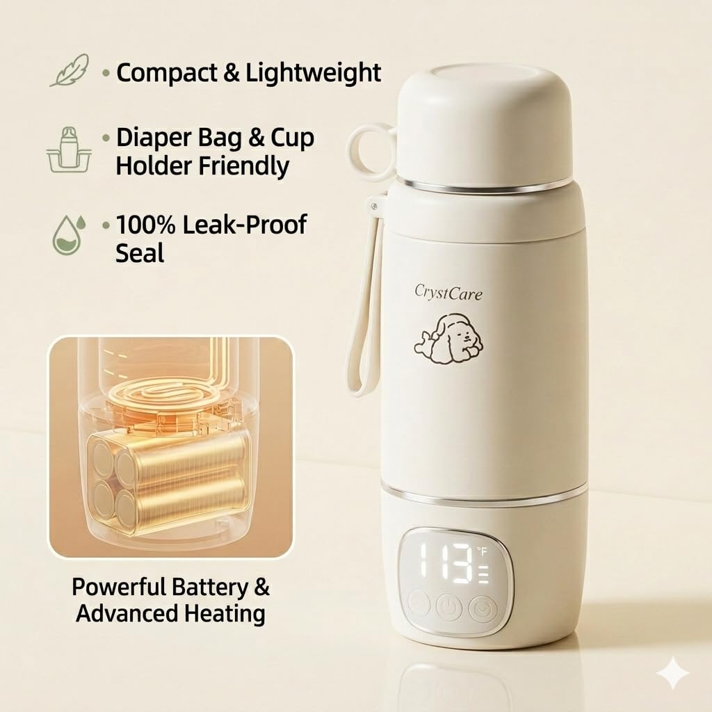 Portable Milk Warmer for Travel,Heating Modes for Breast Milk & Water, Portable Bottle Warmer with Fast Heating,16000mAh Long Battery Life for Baby on The Go,17 Oz for Travel