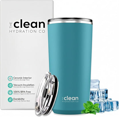 THE CLEAN HYDRATION CO. Insulated Ceramic Coated Tumbler 20 oz | Spill Proof Lid | Vacuum Insulated | Keeps Beverages Taste Intact, Aqua