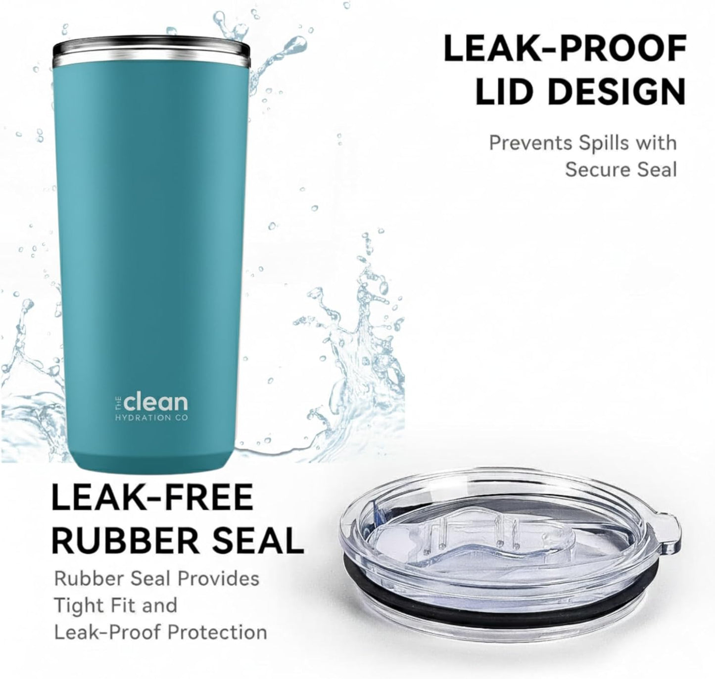 THE CLEAN HYDRATION CO. Insulated Ceramic Coated Tumbler 20 oz | Spill Proof Lid | Vacuum Insulated | Keeps Beverages Taste Intact, Aqua