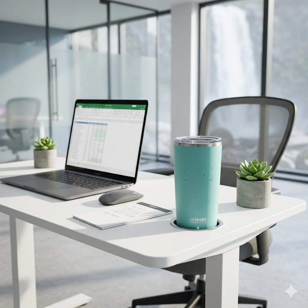 THE CLEAN HYDRATION CO. Insulated Ceramic Coated Tumbler 20 oz | Spill Proof Lid | Vacuum Insulated | Keeps Beverages Taste Intact, Aqua