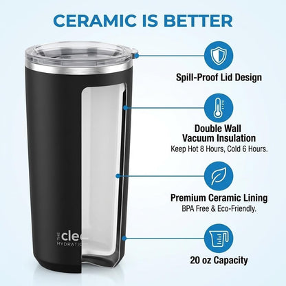 THE CLEAN HYDRATION CO. Insulated Ceramic Coated Tumbler 20 oz | Spill Proof Lid | Vacuum Insulated | Keeps Beverages Taste Intact, Aqua