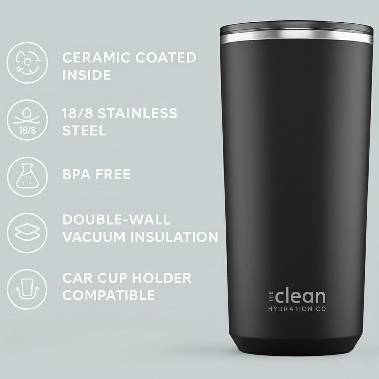 THE CLEAN HYDRATION CO. Insulated Ceramic Coated Tumbler 20 oz | Spill Proof Lid | Vacuum Insulated | Keeps Beverages Taste Intact, Aqua
