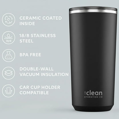 THE CLEAN HYDRATION CO. Insulated Ceramic Coated Tumbler 20 oz | Spill Proof Lid | Vacuum Insulated | Keeps Beverages Taste Intact, Aqua