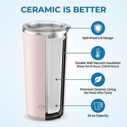 THE CLEAN HYDRATION CO. Insulated Ceramic Coated Tumbler 20 oz | Spill Proof Lid | Vacuum Insulated | Keeps Beverages Taste Intact, Aqua