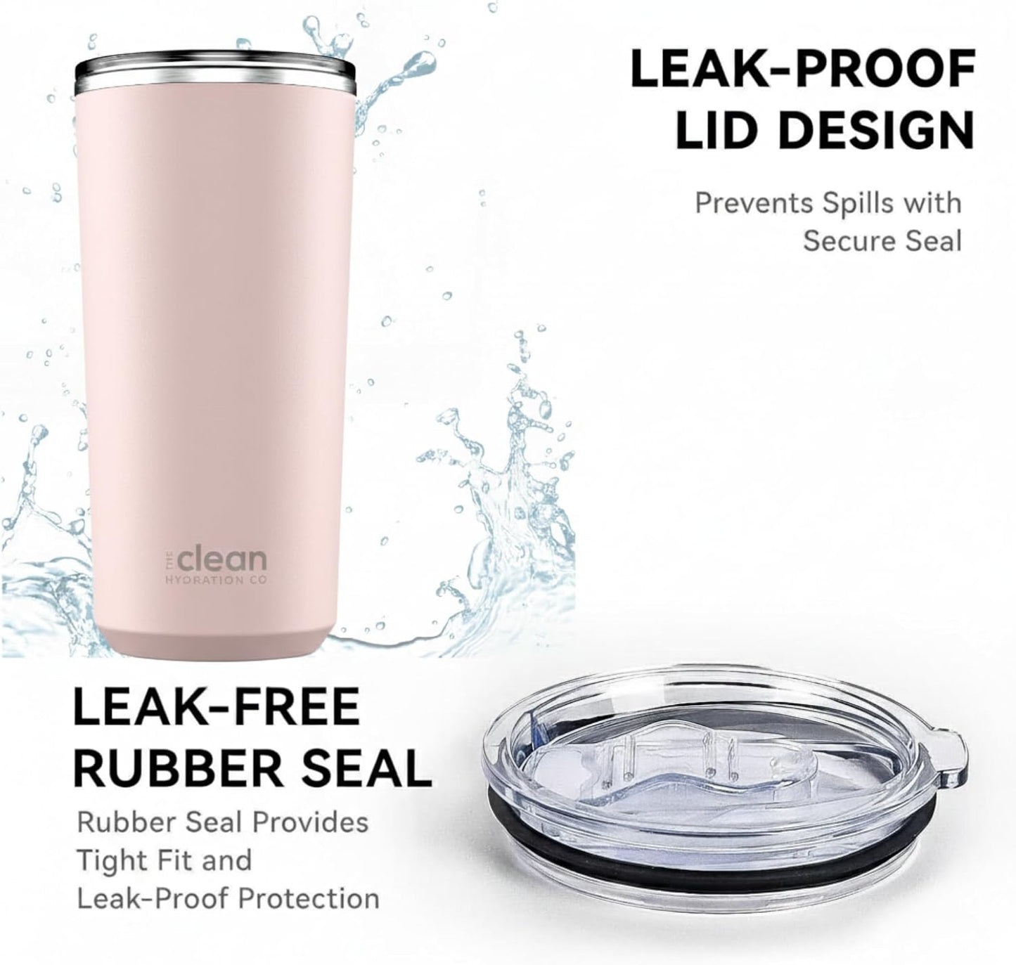 THE CLEAN HYDRATION CO. Insulated Ceramic Coated Tumbler 20 oz | Spill Proof Lid | Vacuum Insulated | Keeps Beverages Taste Intact, Aqua