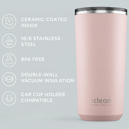 THE CLEAN HYDRATION CO. Insulated Ceramic Coated Tumbler 20 oz | Spill Proof Lid | Vacuum Insulated | Keeps Beverages Taste Intact, Aqua