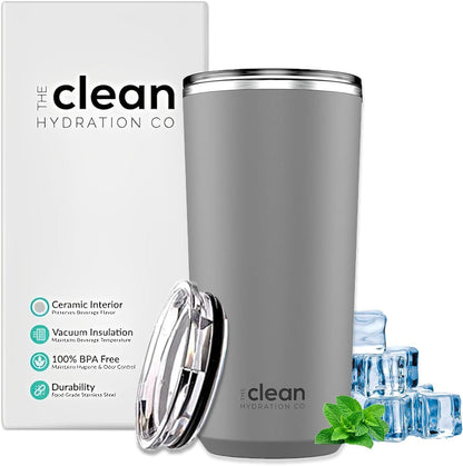 THE CLEAN HYDRATION CO. Insulated Ceramic Coated Tumbler 20 oz | Spill Proof Lid | Vacuum Insulated | Keeps Beverages Taste Intact, Aqua