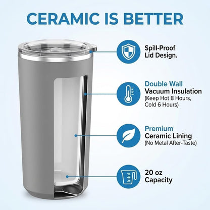 THE CLEAN HYDRATION CO. Insulated Ceramic Coated Tumbler 20 oz | Spill Proof Lid | Vacuum Insulated | Keeps Beverages Taste Intact, Aqua