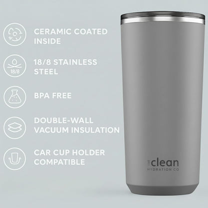 THE CLEAN HYDRATION CO. Insulated Ceramic Coated Tumbler 20 oz | Spill Proof Lid | Vacuum Insulated | Keeps Beverages Taste Intact, Aqua