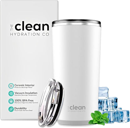THE CLEAN HYDRATION CO. Insulated Ceramic Coated Tumbler 20 oz | Spill Proof Lid | Vacuum Insulated | Keeps Beverages Taste Intact, Aqua