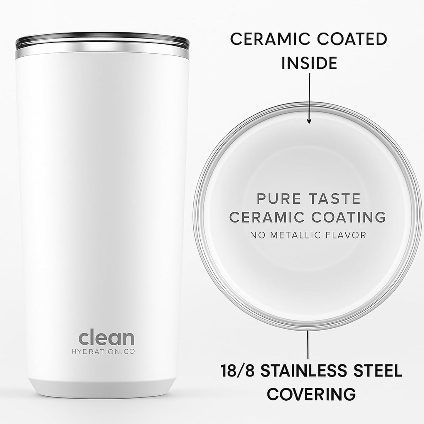 THE CLEAN HYDRATION CO. Insulated Ceramic Coated Tumbler 20 oz | Spill Proof Lid | Vacuum Insulated | Keeps Beverages Taste Intact, Aqua
