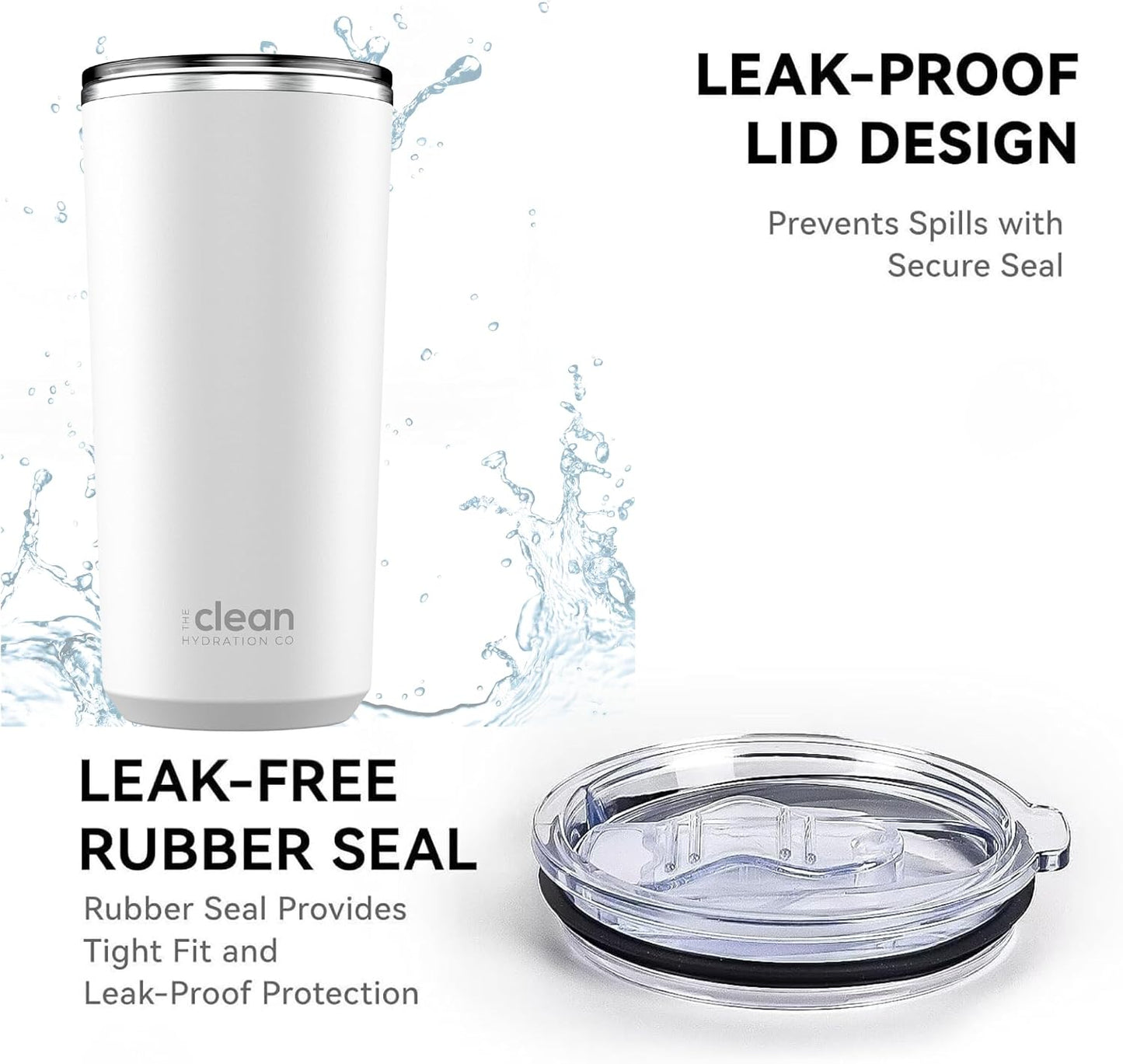 THE CLEAN HYDRATION CO. Insulated Ceramic Coated Tumbler 20 oz | Spill Proof Lid | Vacuum Insulated | Keeps Beverages Taste Intact, Aqua