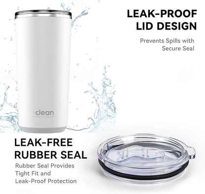 THE CLEAN HYDRATION CO. Insulated Ceramic Coated Tumbler 20 oz | Spill Proof Lid | Vacuum Insulated | Keeps Beverages Taste Intact, Aqua