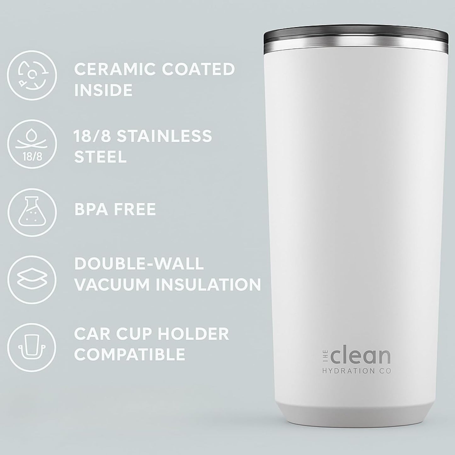 THE CLEAN HYDRATION CO. Insulated Ceramic Coated Tumbler 20 oz | Spill Proof Lid | Vacuum Insulated | Keeps Beverages Taste Intact, Aqua