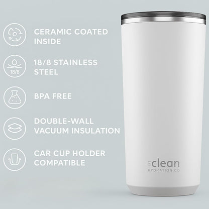 THE CLEAN HYDRATION CO. Insulated Ceramic Coated Tumbler 20 oz | Spill Proof Lid | Vacuum Insulated | Keeps Beverages Taste Intact, Aqua